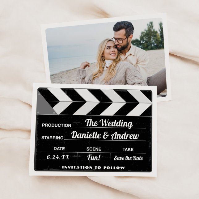 Mariage de la carte Clap de film noir et blanc (Créateur téléchargé)
