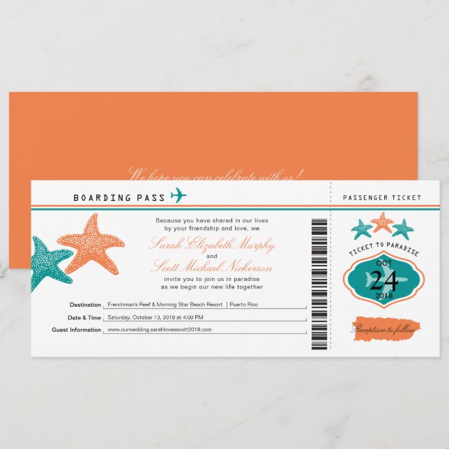 Mariage de la carte d'embarquement Starfish Porto  (Devant / Derrière)