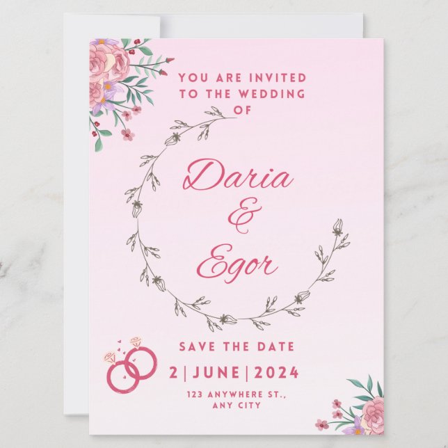 Mariage de la carte plat enregistrer l'invitation  (Devant)