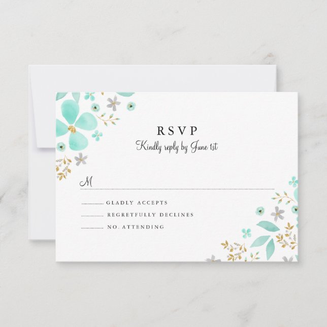 Mariage de la feuille d'or florale RSVP (Devant)
