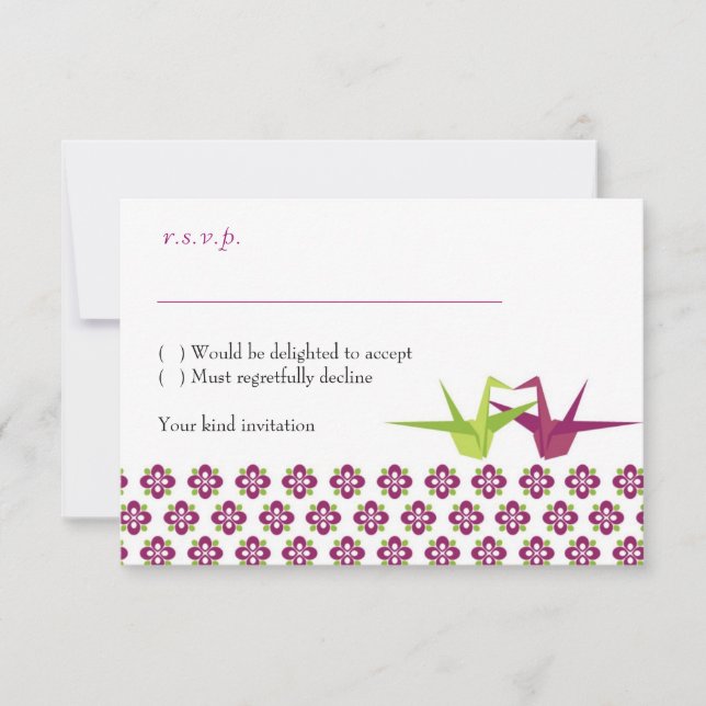 Mariage de la grue en papier Origami RSVP (Devant)