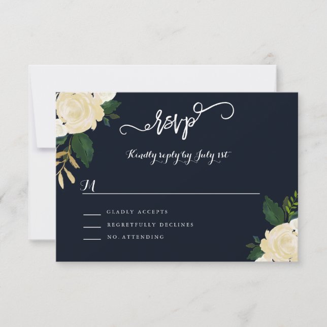 Mariage de la marine botanique moderne RSVP (Devant)