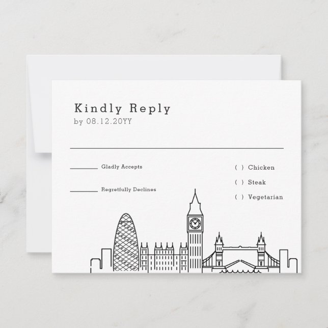 Mariage de Londres | Carte RSVP + Choix de nourrit (Devant)