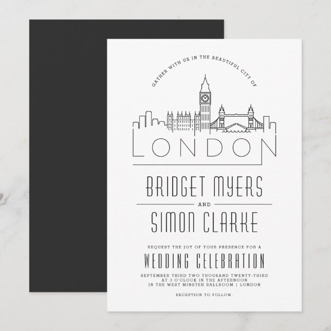 Mariage de Londres | Invitation Skyline stylisée (Devant / Derrière)