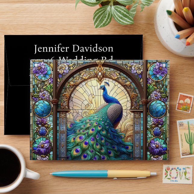 Mariage de luxe : Enveloppes d'invitation Peacock  (Desk)