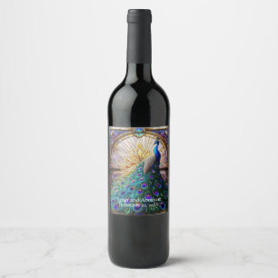 Mariage de Luxe : Étiquettes de Vin Paon en Verre