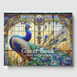 Mariage de Luxe : Livre d'Or Paon en Verre Cathédr