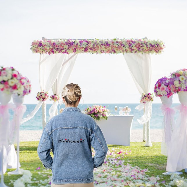 Mariage de mariée Bachelorette  Coeur (Bridesmaid Bridal Wedding Bachelorette Party Heart Denim Jacket)