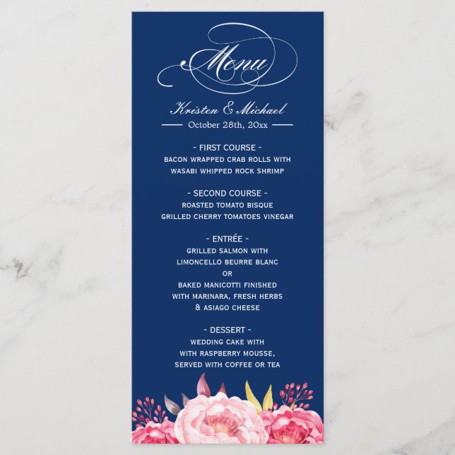 Mariage de menu bleu bleu bleu bleu bleu rose mari (Devant)