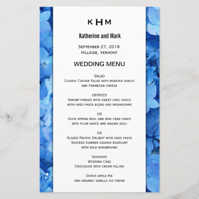 Mariage de menu Floral Bleu Modèle (Devant)
