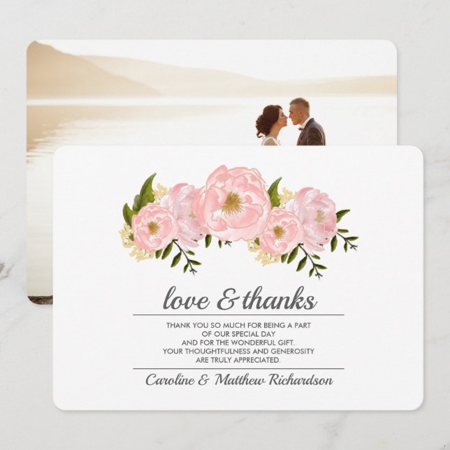 Mariage de Merci de Carte photo rose pâle (Devant / Derrière)