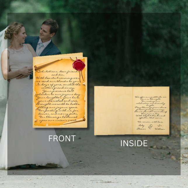 Mariage de Merci de cire à rouleaux d'âge médiéval (Medieval Aged Scroll Wax Seal Wedding Folded Thank You Card)
