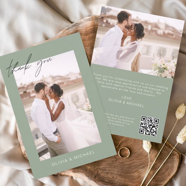 Mariage de Merci de code QR Sage Green Carte photo (Créateur téléchargé)