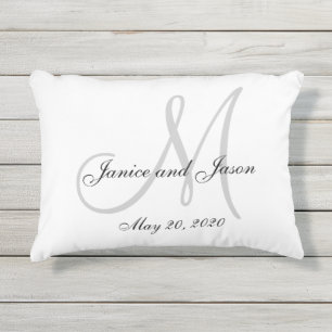Mariage de monogramme blanc gris Coussin