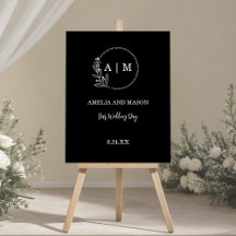 Mariage de monogramme floral minimal noir et blanc