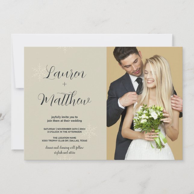 Mariage de neige beige Invitations avec photo (Devant)