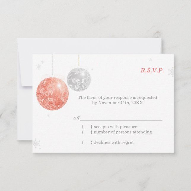 Mariage de Noël blanc Argent rouge RSVP (Devant)