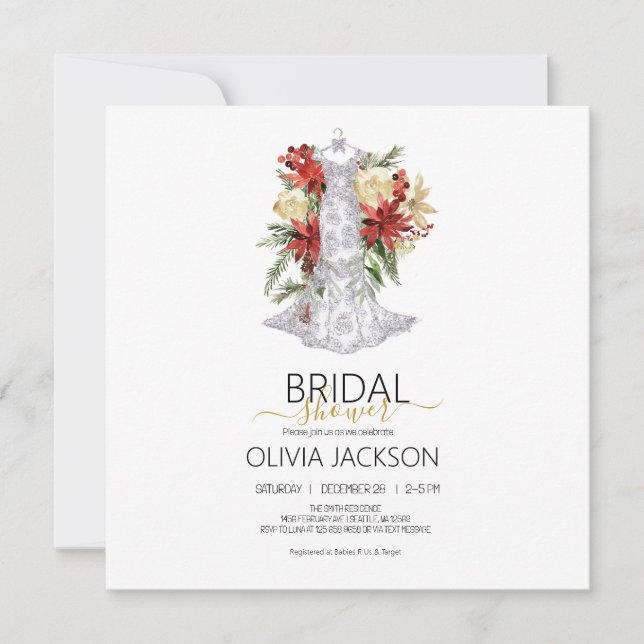 Mariage de Noël Robe nuptiale Douche Invitation (Devant)