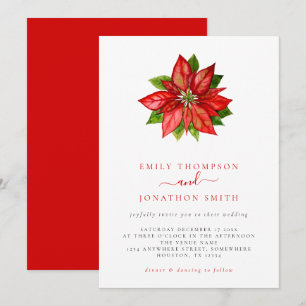 Mariage de Noël Single Red Poinsettia Invitation