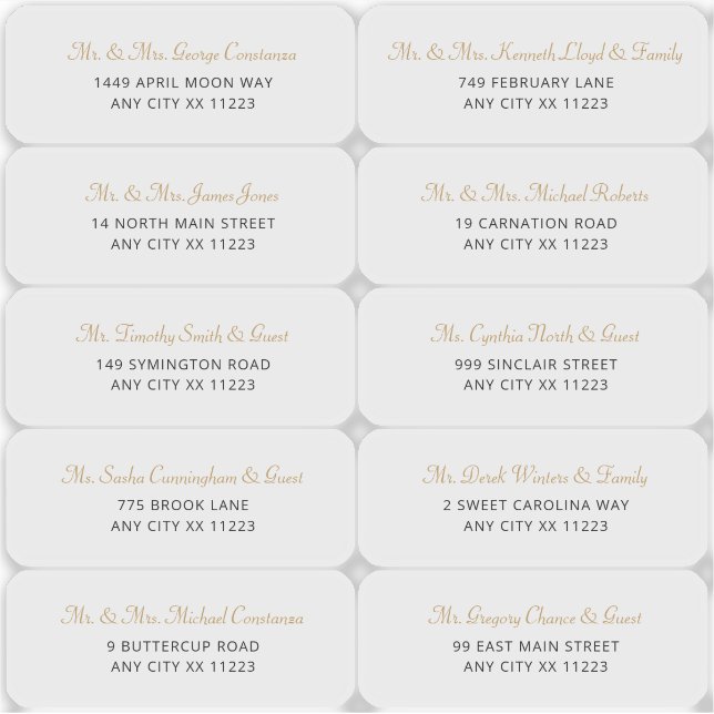 Mariage de nom Or simple Étiquettes de adresse inv (Devant)