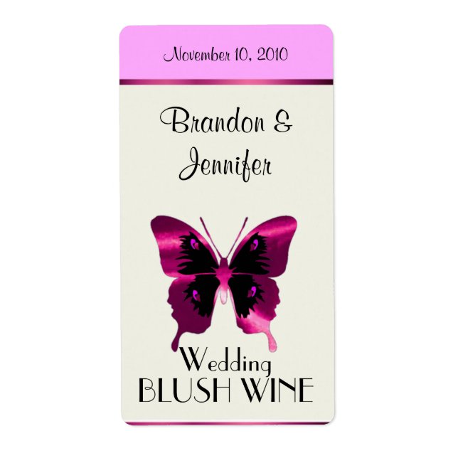 Mariage de papillon rose Mini Étiquettes de vin (Devant)