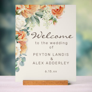 Mariage de pêche blanc floral Eucalyptus Bienvenue