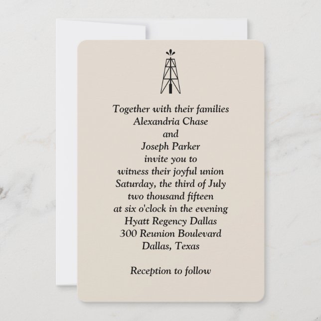 Mariage de pétrole Derrick | Invitation (Devant)