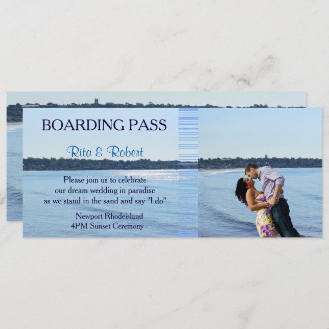 Mariage de plage| Billet de carte d'embarquement p (Devant / Derrière)