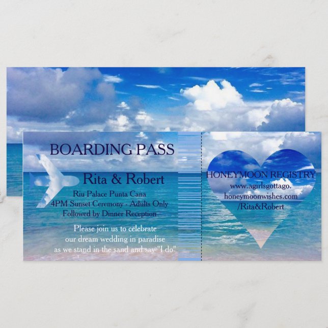 Mariage de plage| Cartes d'embarquement - Destinat (Devant / Derrière)