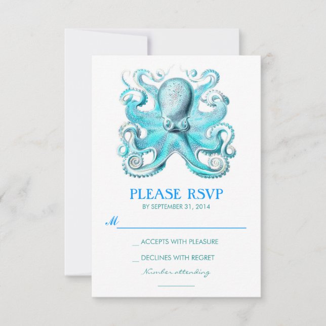mariage de plage nautique carte RSVP avec poulpe (Devant)