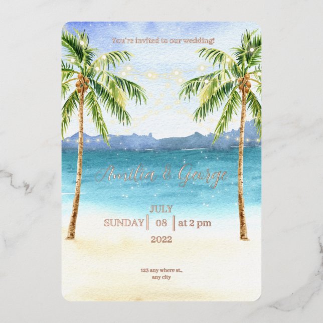 Mariage de plage Tropical Plage Invitation feuille (Recto)