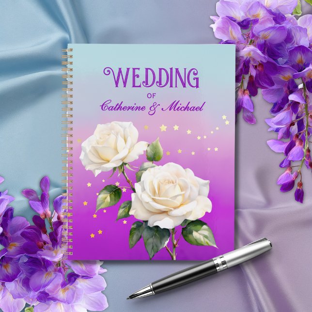 Mariage de printemps Roses Ombré Aquarelle Violet  (Top view turquoise mauve rose floral dreamy botanical spring wedding planner
)