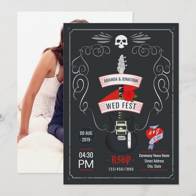 Mariage de roche et de rouleau, photo Invitation (Devant / Derrière)