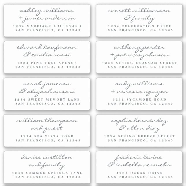 Mariage de script chic Étiquettes de adresse invit (Devant)