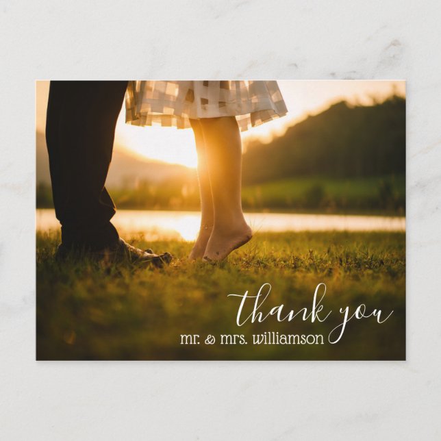 mariage de script chic merci carte postale photo (Devant)