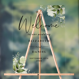 Mariage de script floral vert Bienvenue