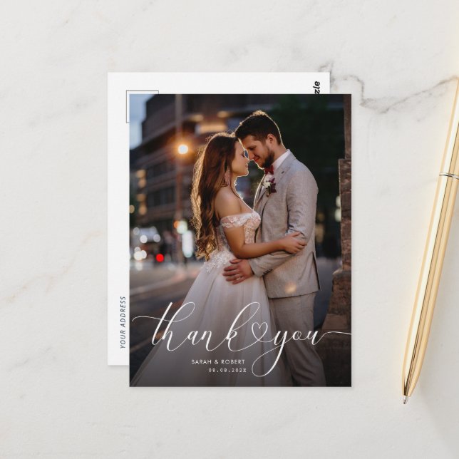 mariage de script unique merci carte photo (Devant/Arrière en situation)