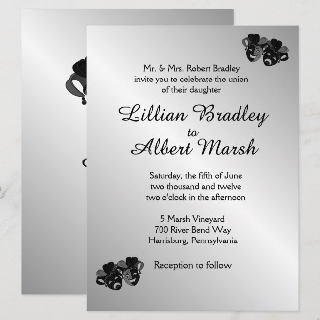 Mariage de théâtre Invitation Argent (Devant / Derrière)