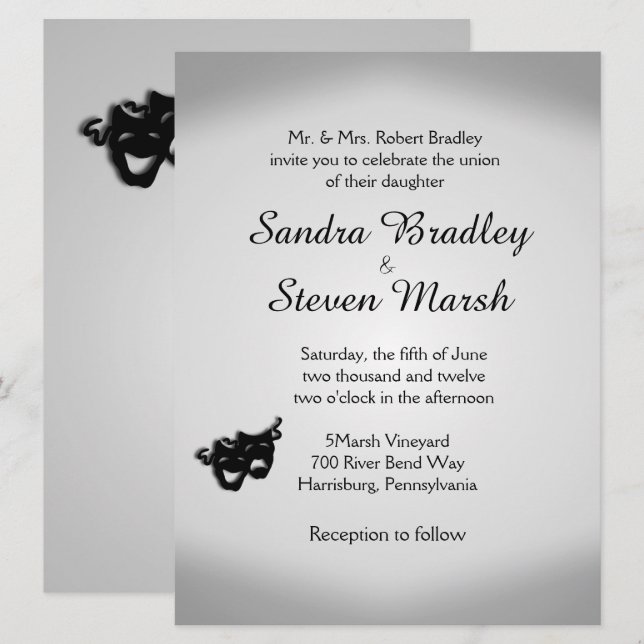 Mariage de théâtre Invitation Argent (Devant / Derrière)
