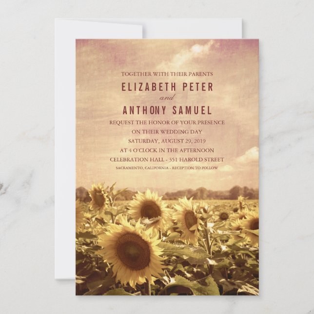 Mariage de tournesol Automne Rustique Invitations  (Devant)
