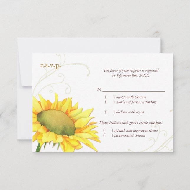 Mariage de tournesol d'automne Choix de repas RSVP (Devant)