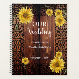 Mariage de tournesol en bois foncé vintage rustiqu