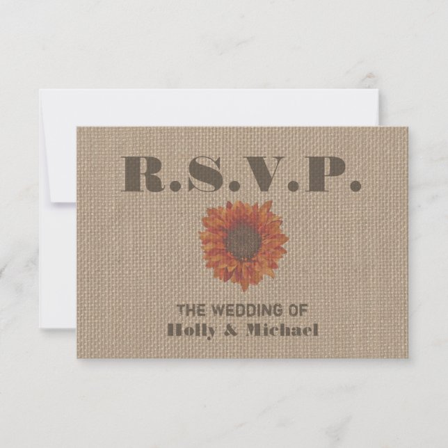 Mariage de tournesol orange inspiré Burlap RSVP (Devant)