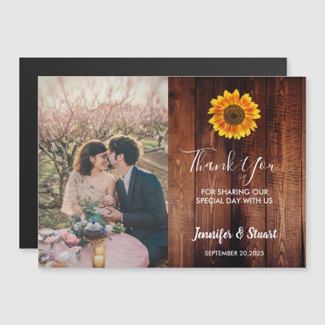 Mariage de tournesol rustique merci carte magnétiq (Devant / Derrière)