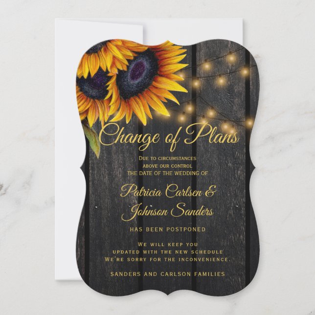Mariage de tournesol rustique report faire-part (Devant)