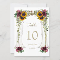 Mariage de Tournesols de Bourgogne Numéro de table