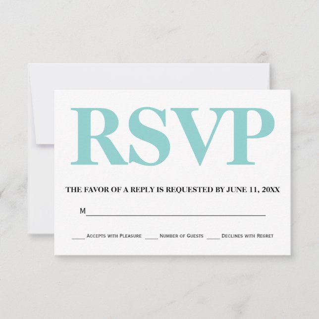 Mariage de typographie bleu et blanc Aqua RSVP (Devant)