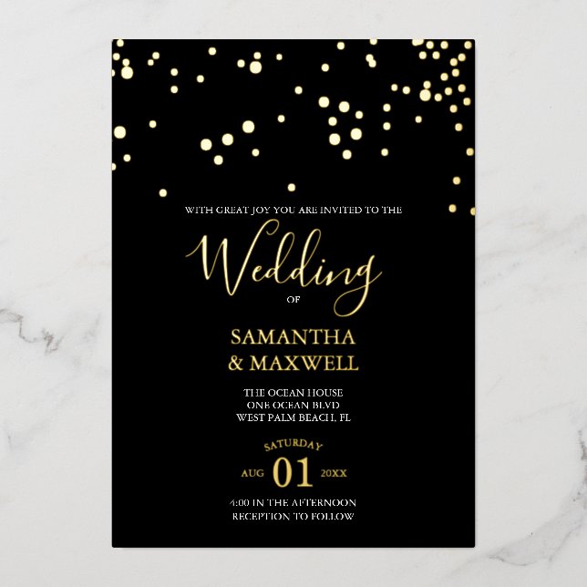 Mariage de typographie noire Foil Invitation (Recto)