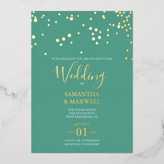 Mariage de typographie verte Invitation Foil (Recto)