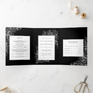 Mariage de verdure noir blanc triple invitation